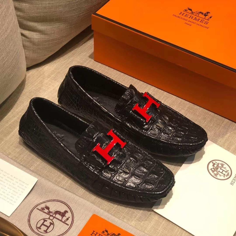 Giầy nam hiệu Herms siêu cấp phối logo đỏ