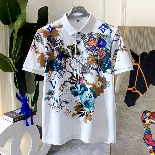 Áo nam cổ bẻ họa tiết hoa ngực hiệu Dior siêu cấp