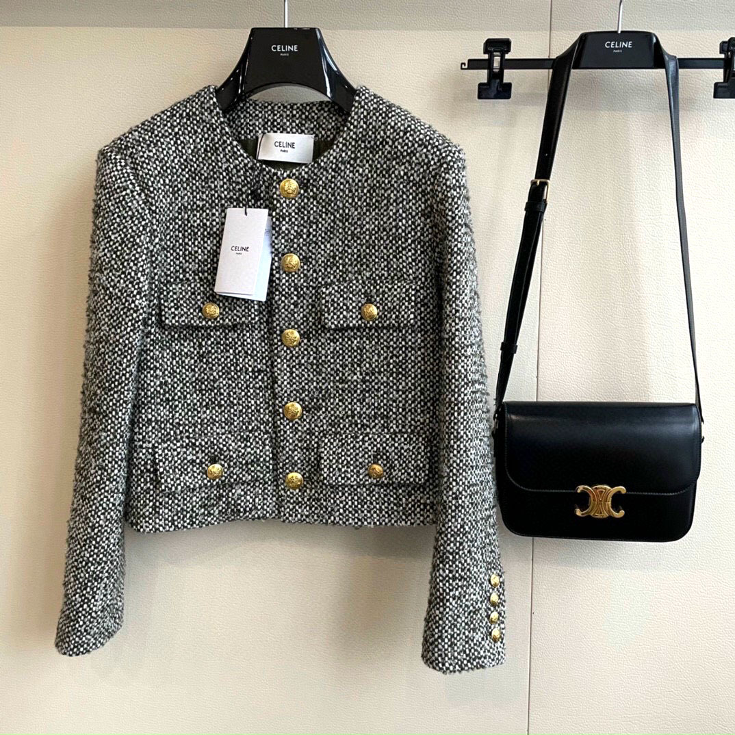 Áo dạ xám nữ cúc vàng hiệu Celine cao cấp