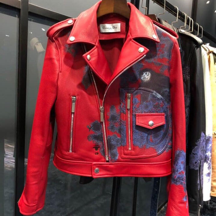 Áo khoác da hiệu Dior họa tiết hoa siêu cấp