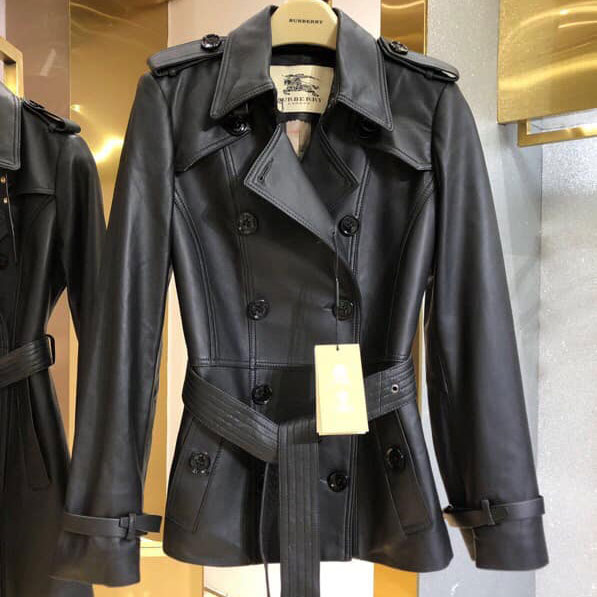 Áo khoác da hiệu Burberry thắt đai siêu cấp