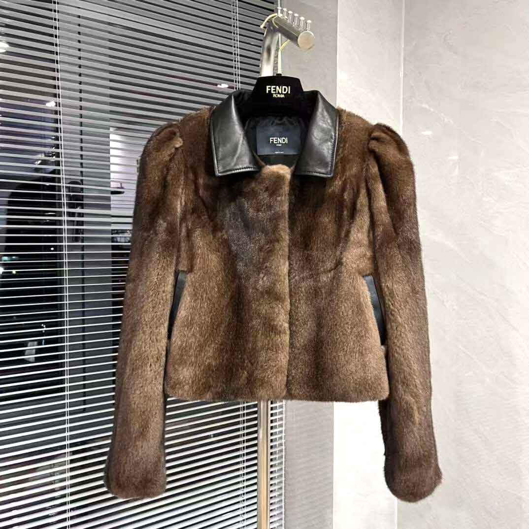 Áo lông Fendi zái cá cổ pha da likeauth