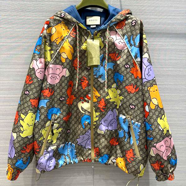 Áo khoác gió phối hoa kèm mũ Gucci siêu cấp