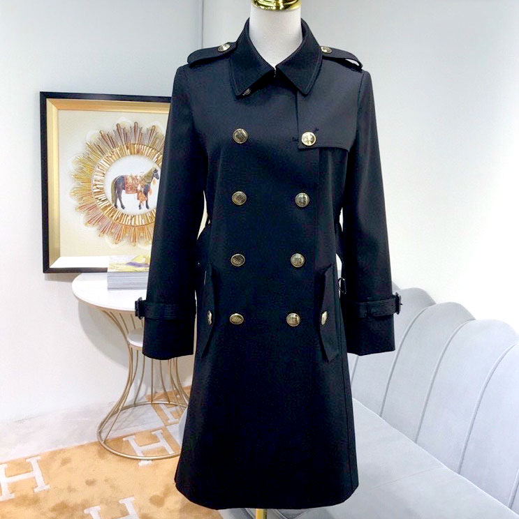 Áo khoác nữ hiệu xanh than Burberry thân dài siêu cấp