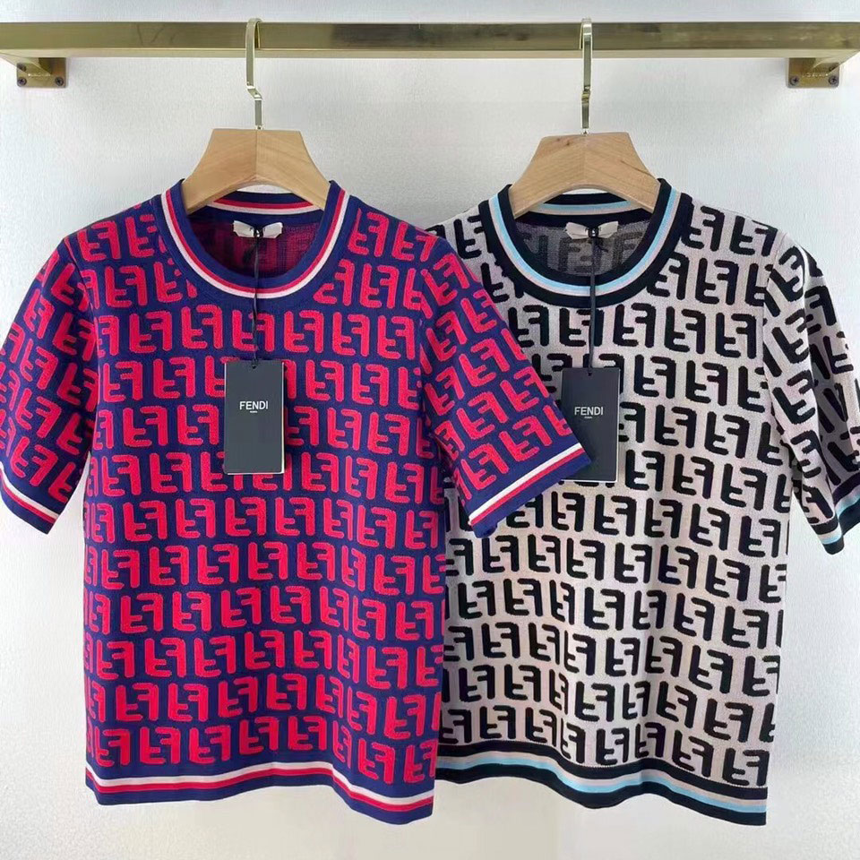 Áo len tay cộc cổ tròn 2 màu Fendi 
