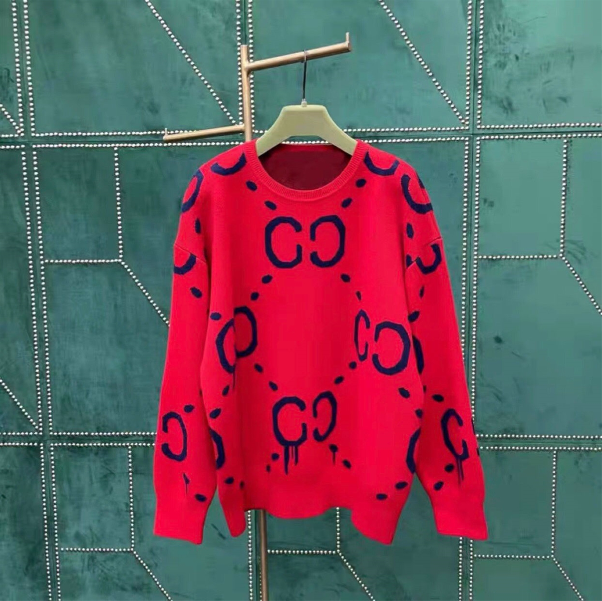 Áo len hồng viền xanh Gucci siêu cấp