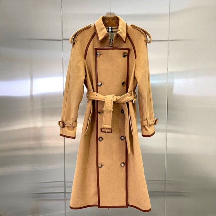 Áo khoác dạ thân dài thắt đai viền nâu hiệu Burberry siêu cấp