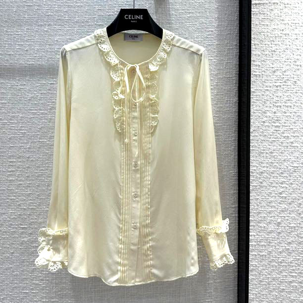 Áo tơ lụa tay dài cổ tròn Celine cao cấp