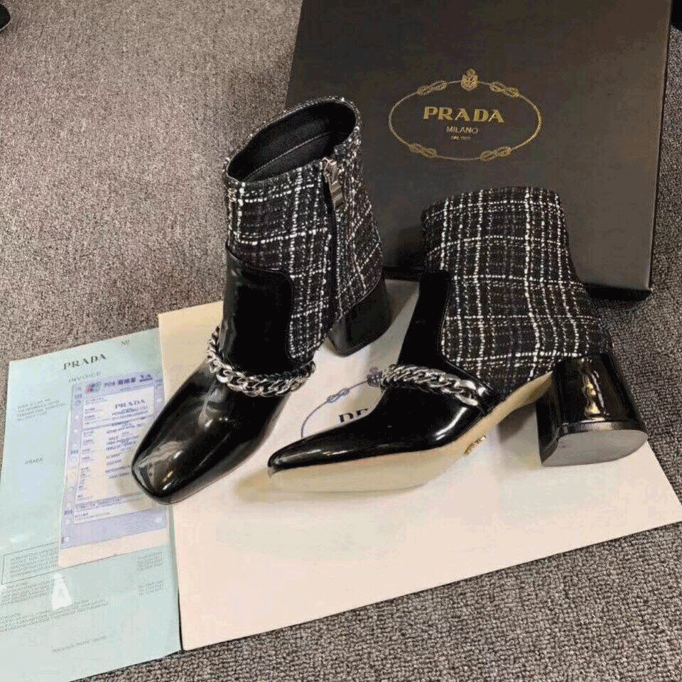Bốt nữ Prada siêu cấp da kết hợp dạ 