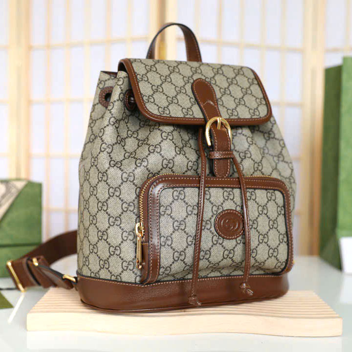 Balo Gucci viền da nâu mở nắp siêu cấp