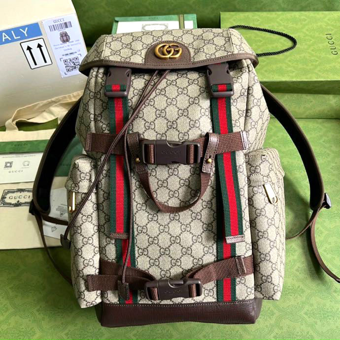 Balo Gucci sọc vải đỏ viền nâu likeauth