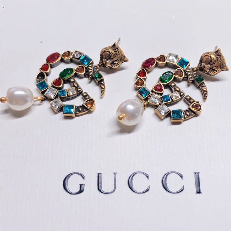 Bông tai ngọc trai hiệu Gucci gắn đá siêu cấp