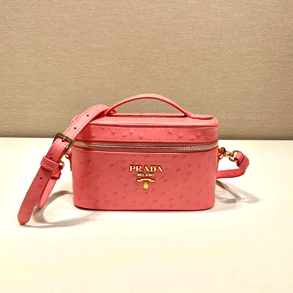 Túi xách cốp kéo khóa da đà điểu Prada likeauth