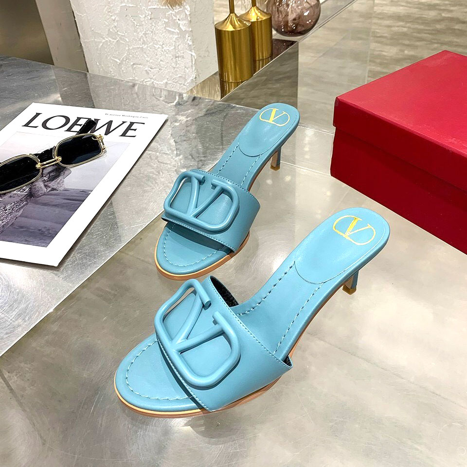 Dép da nữ xanh ngọc hiệu Valentino siêu cấp