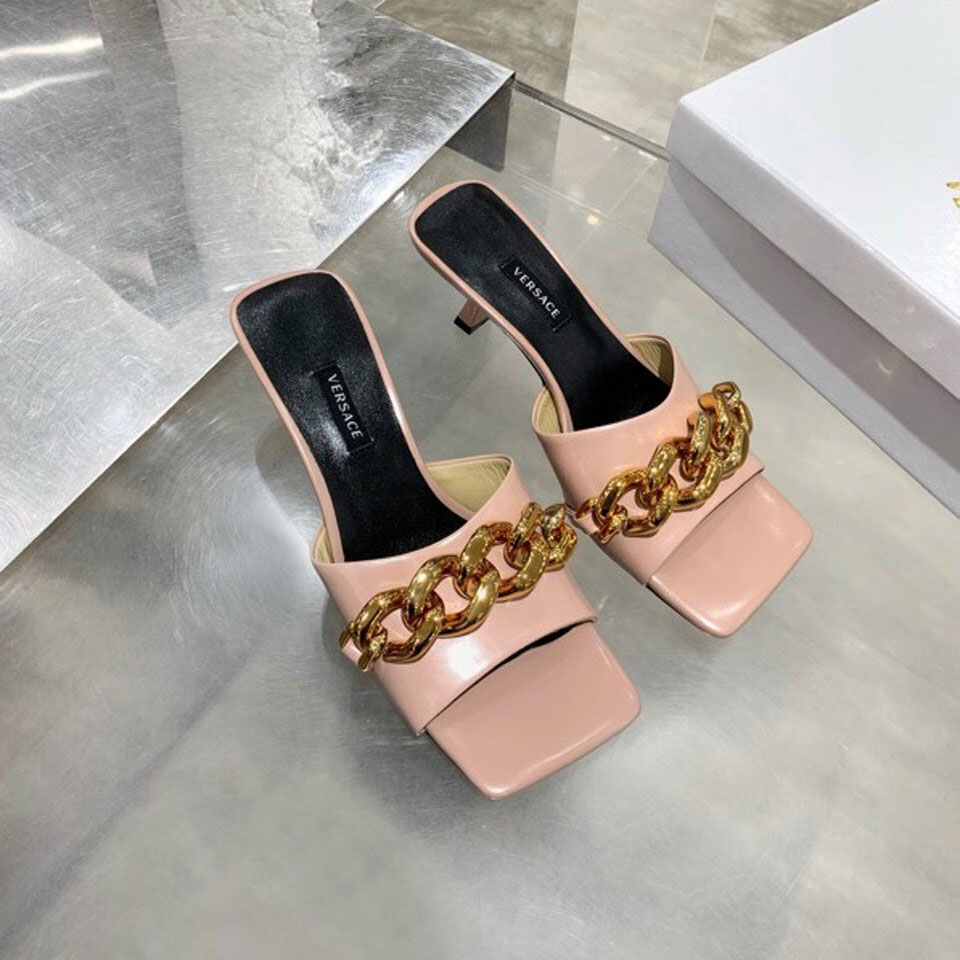 Dép nữ da bóng phối xích Balenciaga siêu cấp