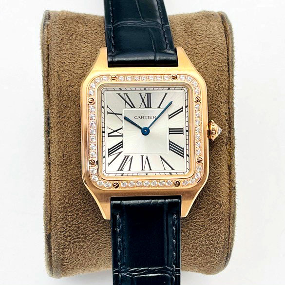 Đồng hồ mặt viền đá quai da cá sấu hiệu Cartier siêu cấp