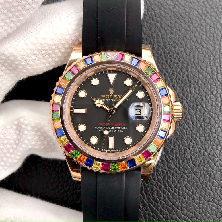 Đồng hồ Rolex viền đá màu kèm lịch siêu cấp