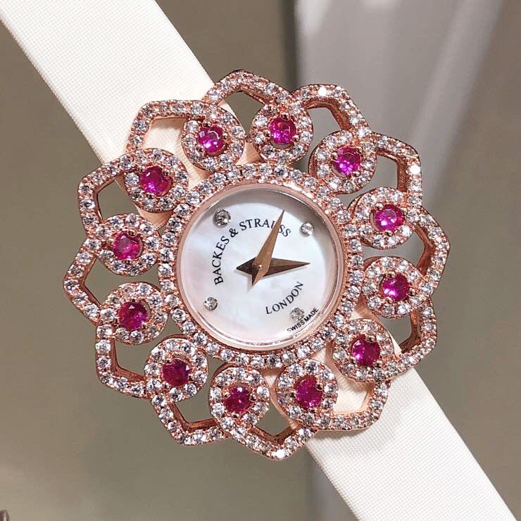 Đồng hồ hiệu Backes đính đá Ruby hồng siêu cấp