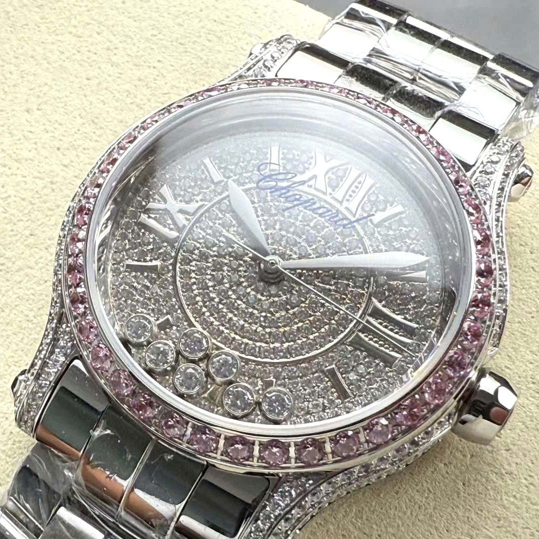 Đồng hồ nạm đá viền hồng Chopard siêu cấp