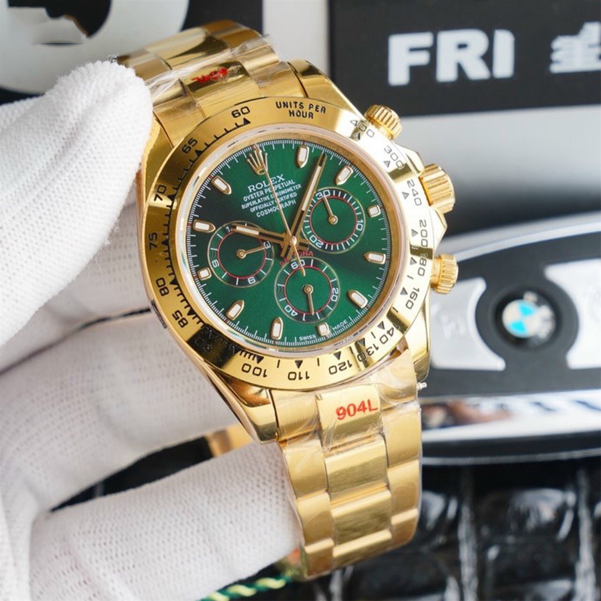 Đồng hồ nam case 42mm Rolex mạ vàng mặt xanh siêu cấp