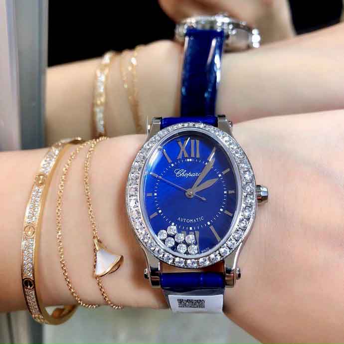 Đồng hồ Chopard nữ mặt Ovan đính đá siêu cấp