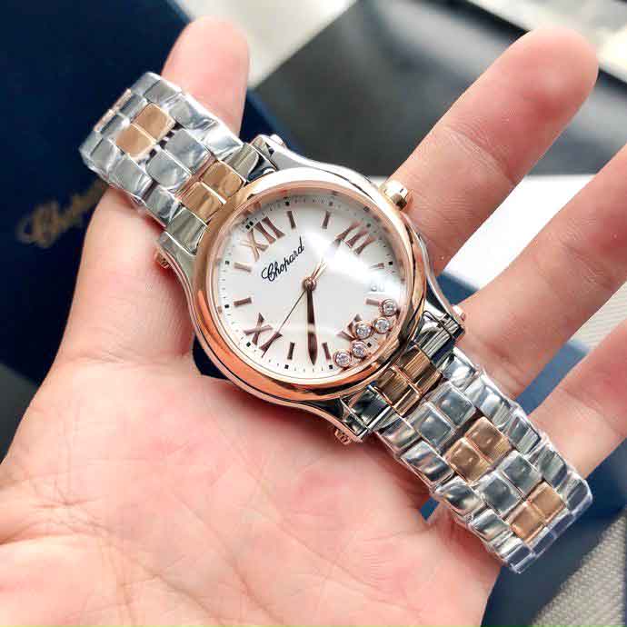 Đồng hồ nữ mặt trơn phối màu hiệu Chopard siêu cấp