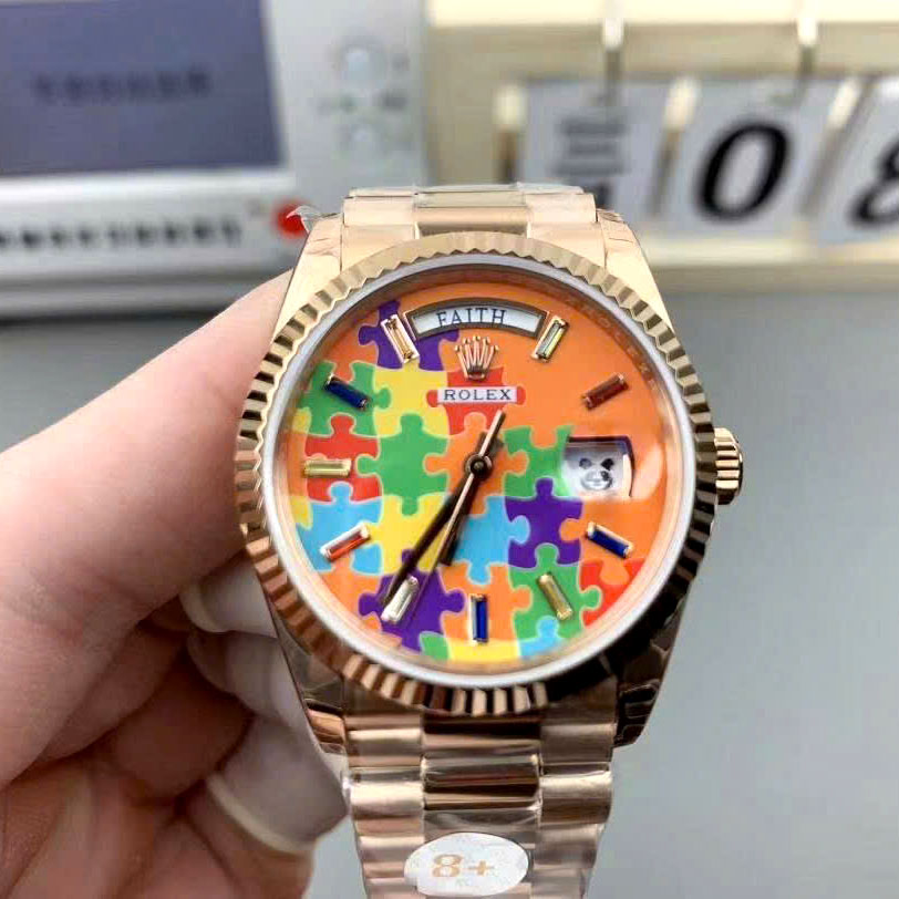 Đồng hồ nữ Rolex mặt cam mix màu đủ 2 kim tròn cao cấp