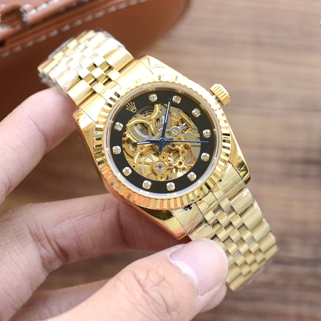 Đồng hồ nam Rolex mặt đen nạm đá cao cấp
