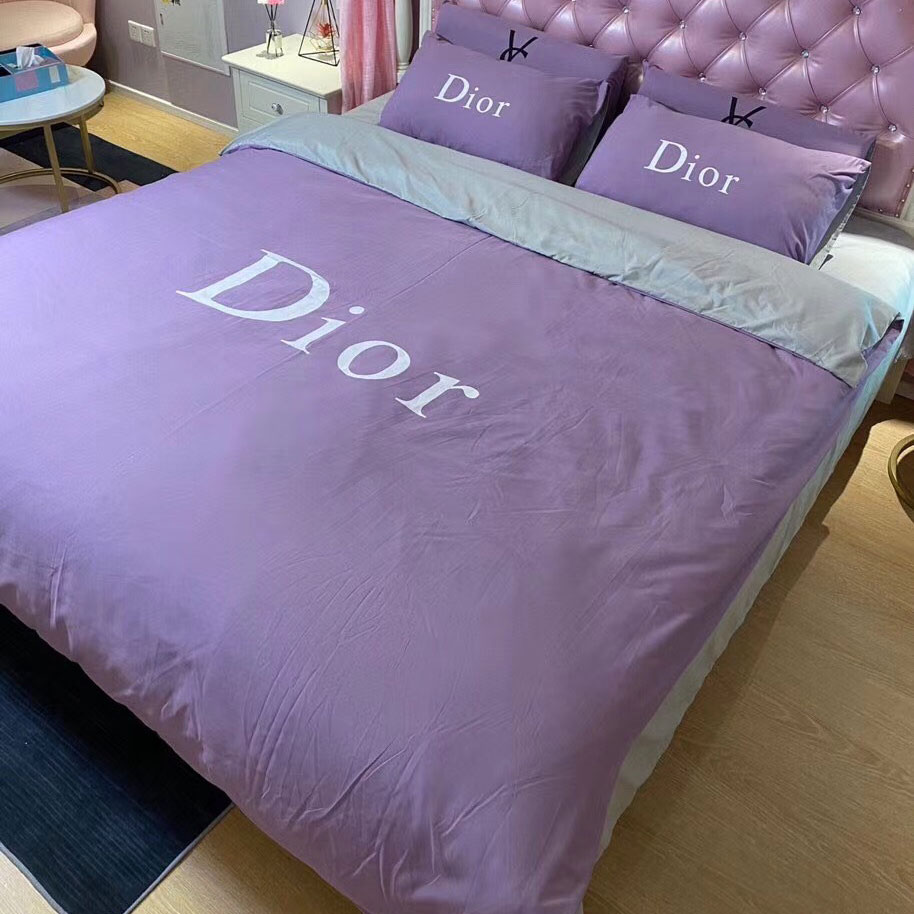 Ga gối hiệu Dior tiím hoa cà cotton cao cấp thêu logo