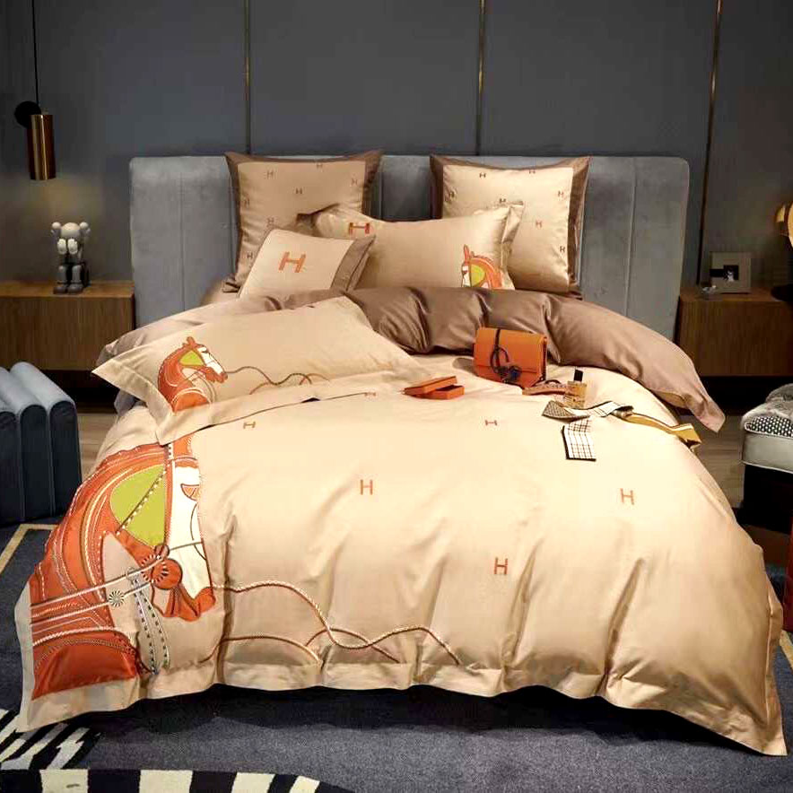 Set bộ ga gối hiệu Herms cotton siêu cấp