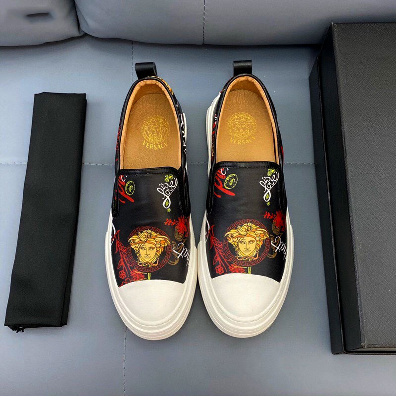 Giầy nam da họa tiết màu Versace mũi trắng siêu cấp