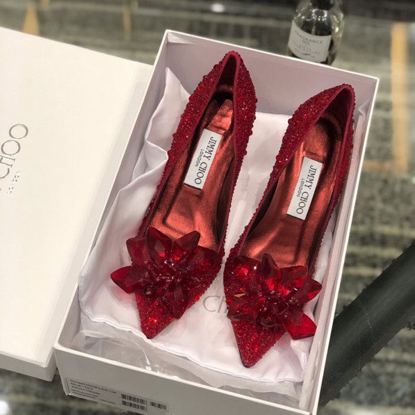 Giầy nữ đính cườm gót nhọn hiệu Jimmy Choo siêu cấp