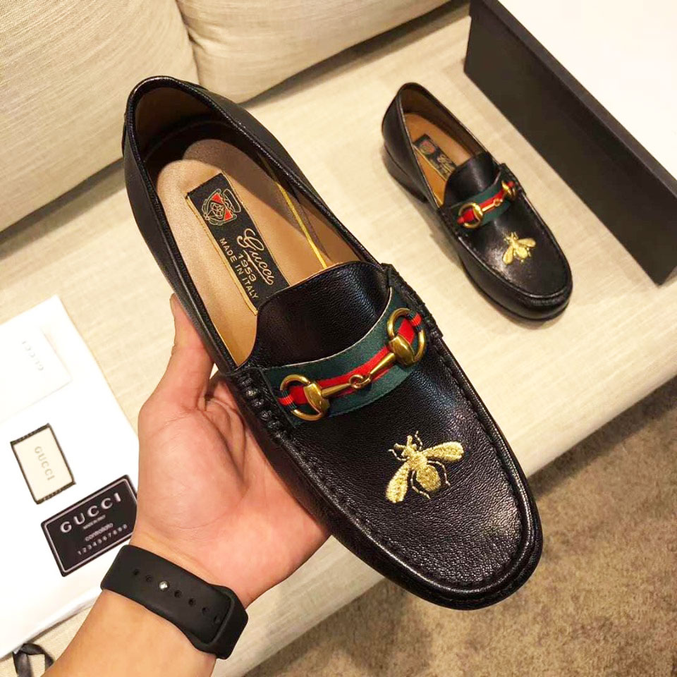 Giầy nam hiệu Gucci thêu ong da thật siêu cấp