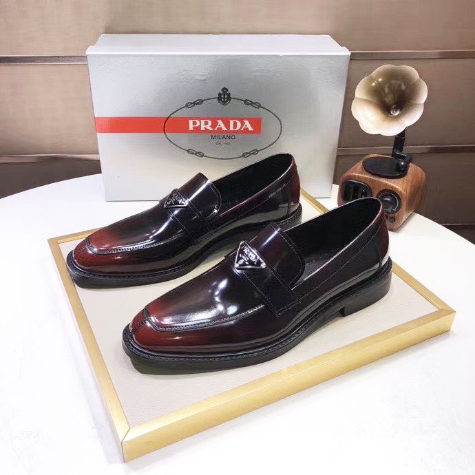 Giầy nam da bóng nâu sẫm hiệu Prada cao cấp