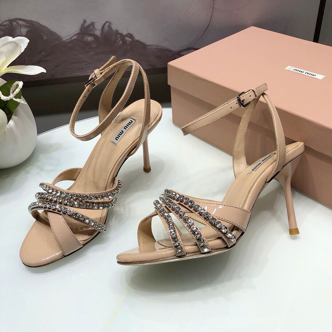 Sandal nữ hiệu Miu Miu da bóng siêu cấp