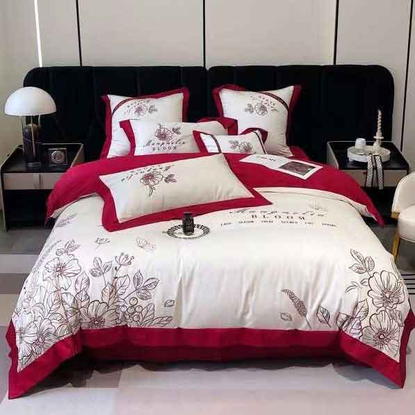 Set bộ ga gối phối trắng đỏ chất Cottons cao cấp