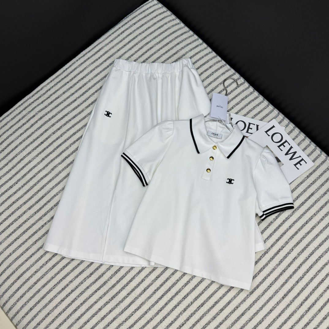 Set váy Celine trắng viền đen cao cấp