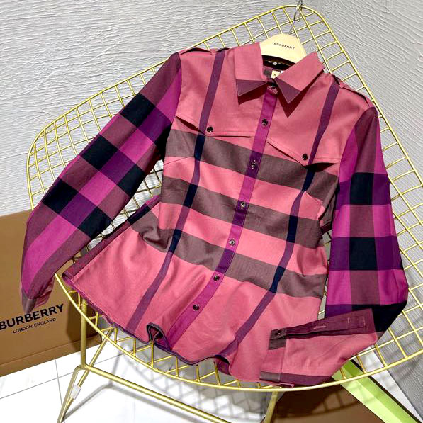 Áo sơ mi Burberry kẻ sọc hồng siêu cấp