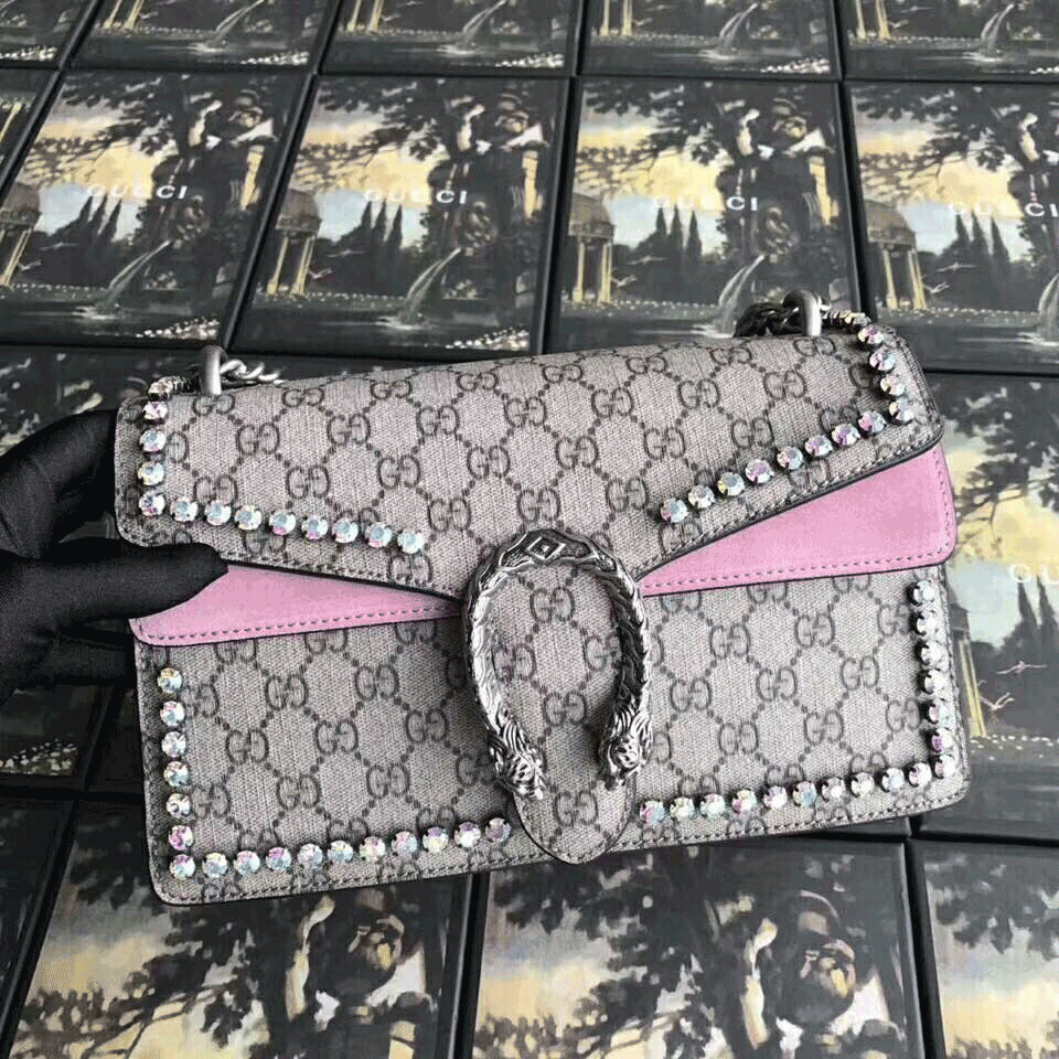 Túi xách Gucci đầu rắn khóa bạc đính đá viền siêu cấp