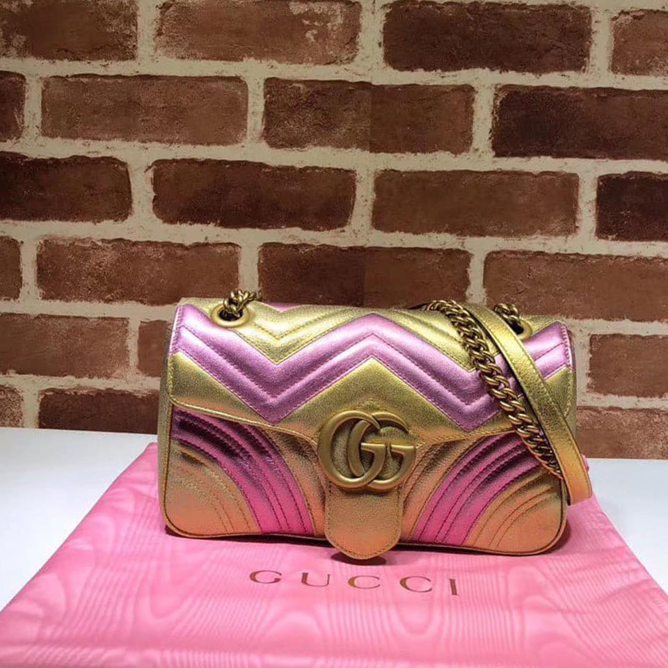 Túi Gucci da nhũ 2 màu khóa vàng siêu cấp