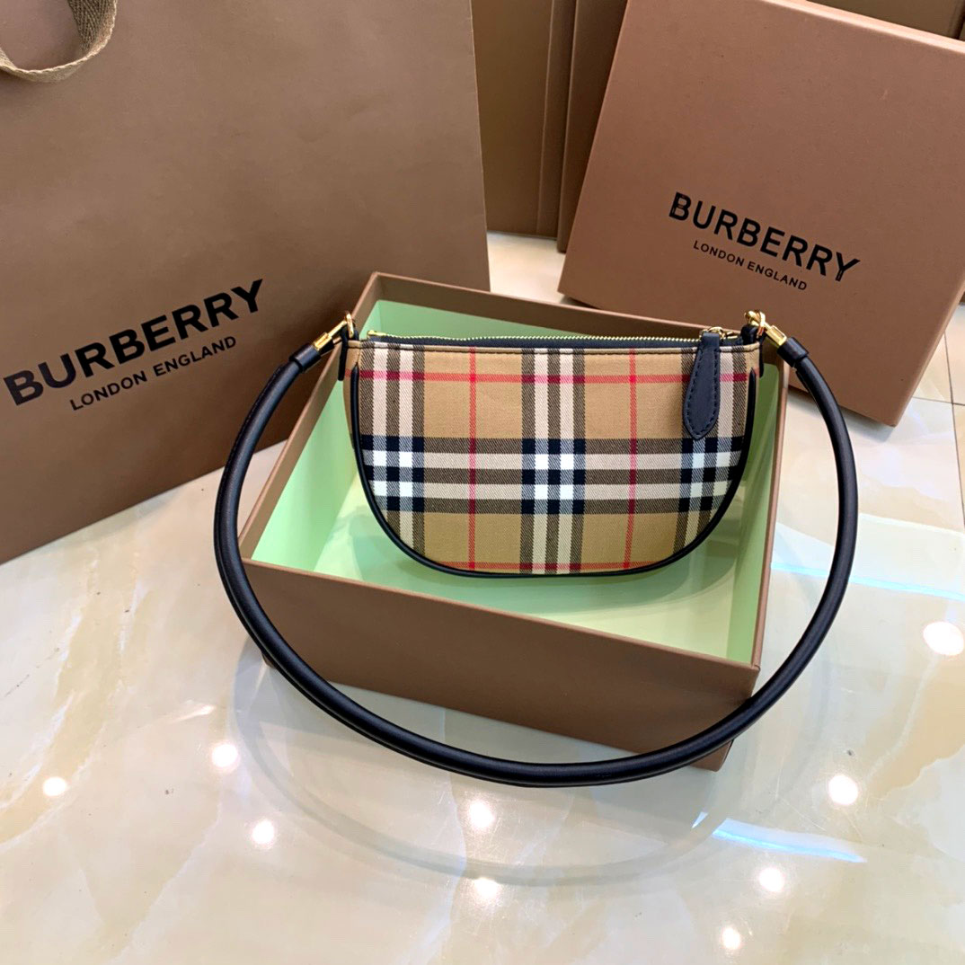 Túi xách kéo khóa dáng bầu kẻ Burberry siêu cấp