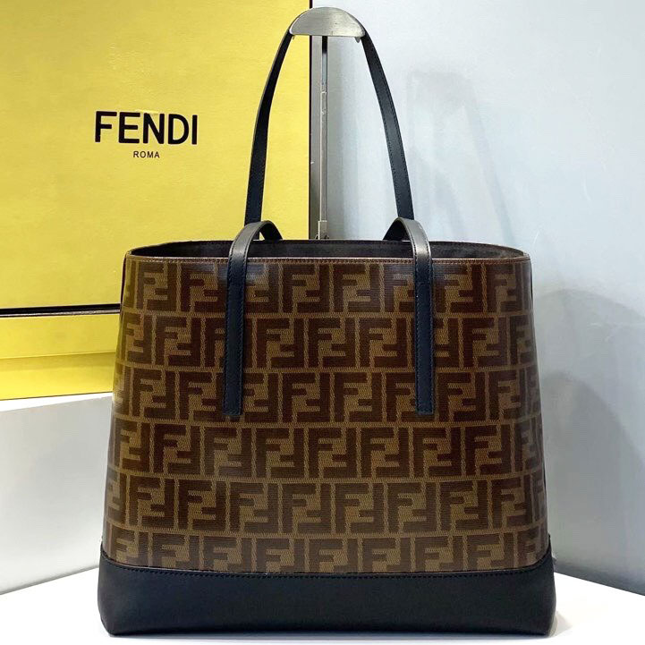 Túi xách Fendi nâu pha 2 màu da bóng siêu cấp