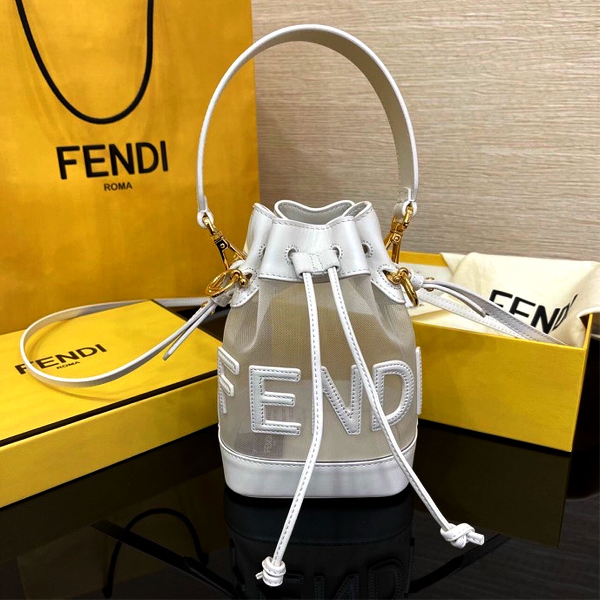 Túi xách dút dây Fendi lưới phối da siêu cấp