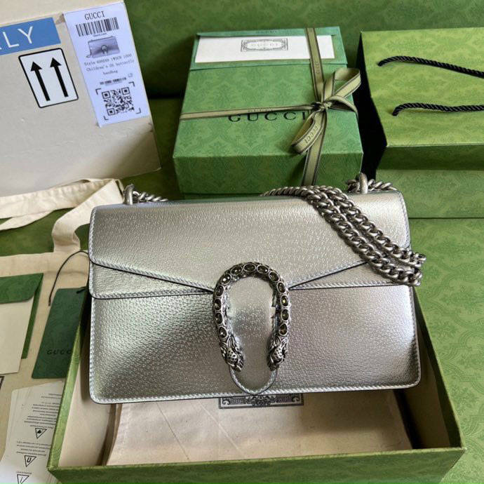 Túi xách Gucci đầu rồng màu bạc xích trắng siêu cấp