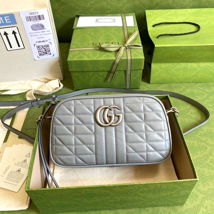 Túi Gucci hộp da mềm kéo khóa siêu cấp màu ghi