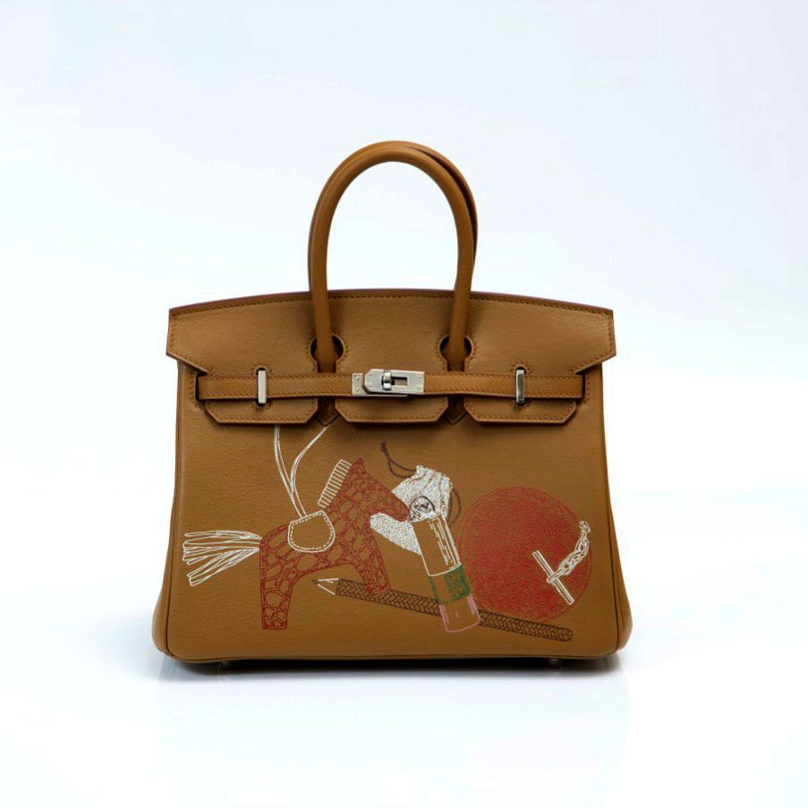 Túi xách Herms Birkin họa tiết ngựa khóa bạc da togo likeauth