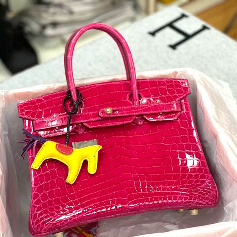 Túi xách Herms Birkin da cá sấu hồng mùi giờ likeauth