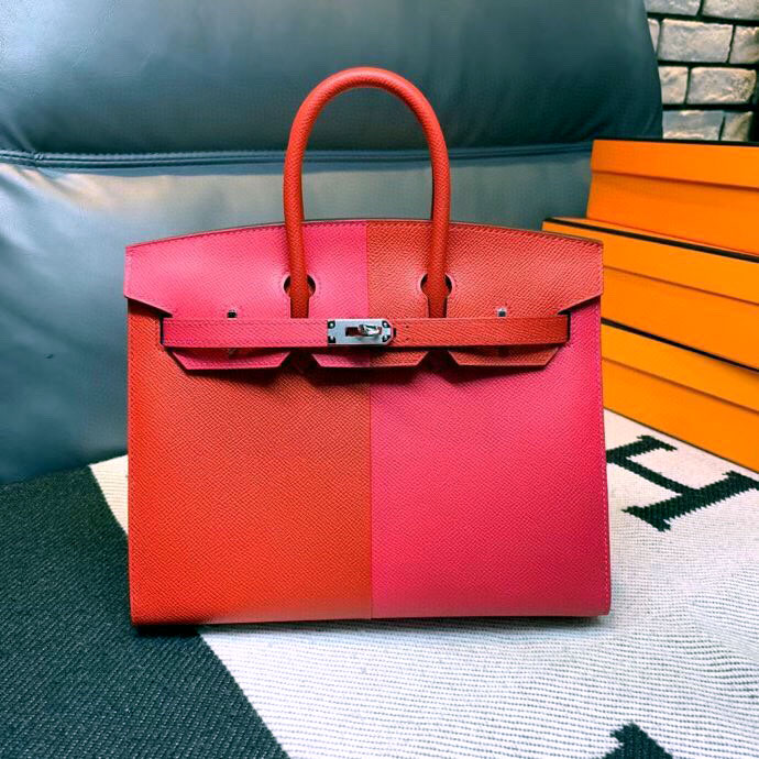 Túi xách Herms Birkin khóa bạc 2 màu da bò nhập khẩu Likeauth