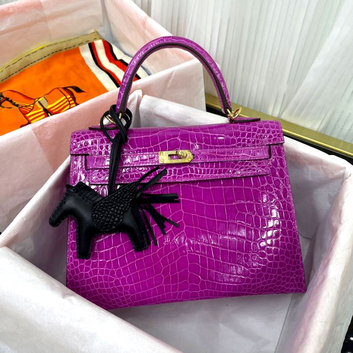 Túi xách Herms kelly da cá sấu bóng sz 25cm Likeauth
