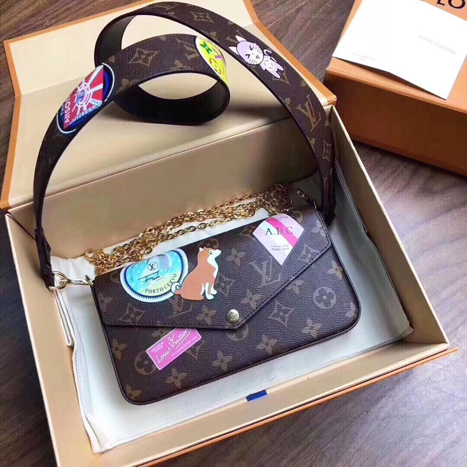 Túi xách Louis Vuitton hoa nâu siêu cấp in hình 